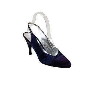 Rene Mancini Womens Ombre Print High Heels Slingbacks Shoes Blue Purple Size 8